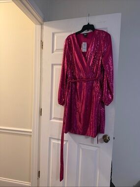 INC International Concepts Pink Sequin Wrap-Style Dress
